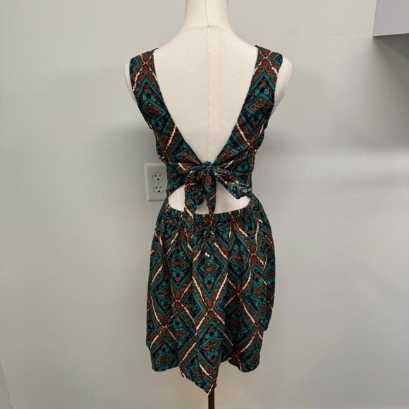 Boho Geometric Print Sleeveless Tie-Back Skater Dress – Size S - Picture 2 of 2
